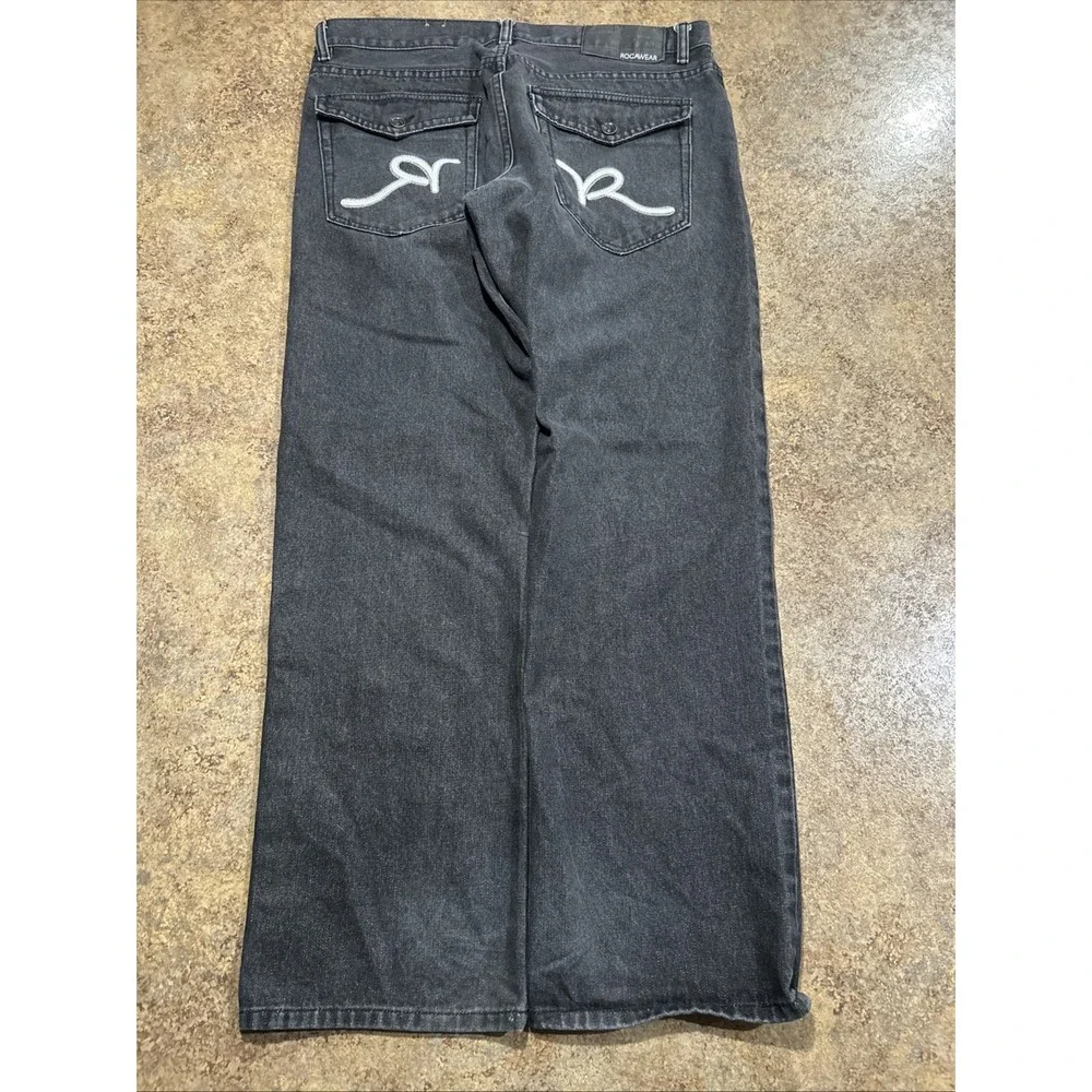 Vintage Y2k Rocawear Jeans Mens Size 36x30 Black Hip Hop Straight Flap